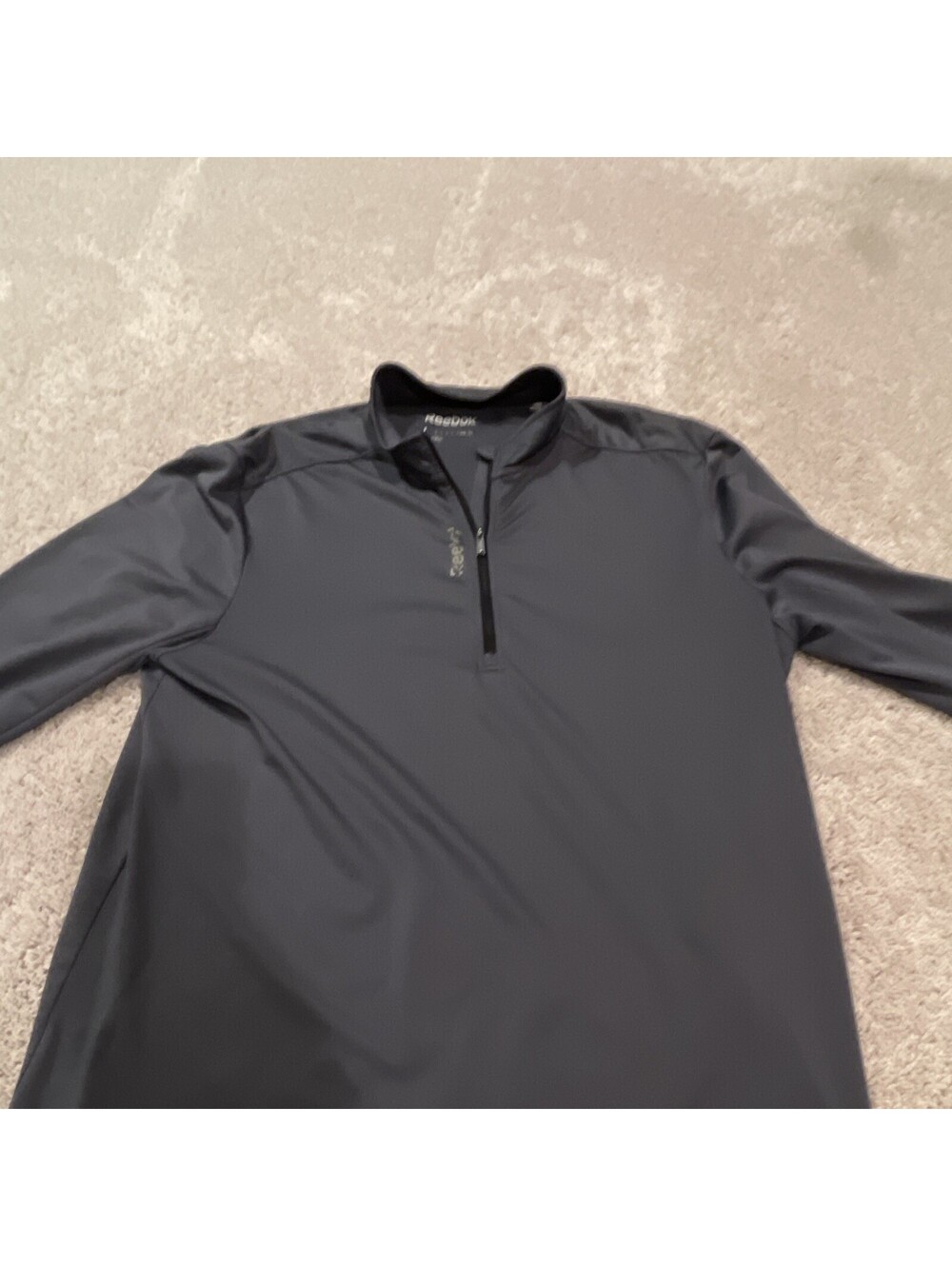 Reebok Men's L Gray 1/4 Zip Mock Neck Long Sleeve Polyester Logo Pullover
